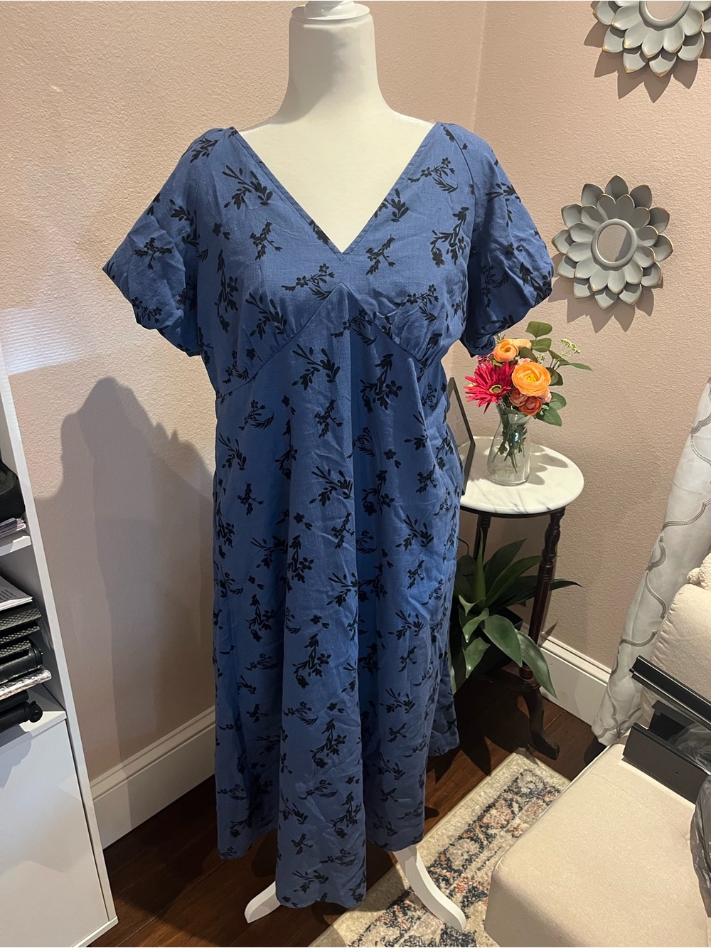 Universal Thread Blue Maxi Dress with Black Floral Print